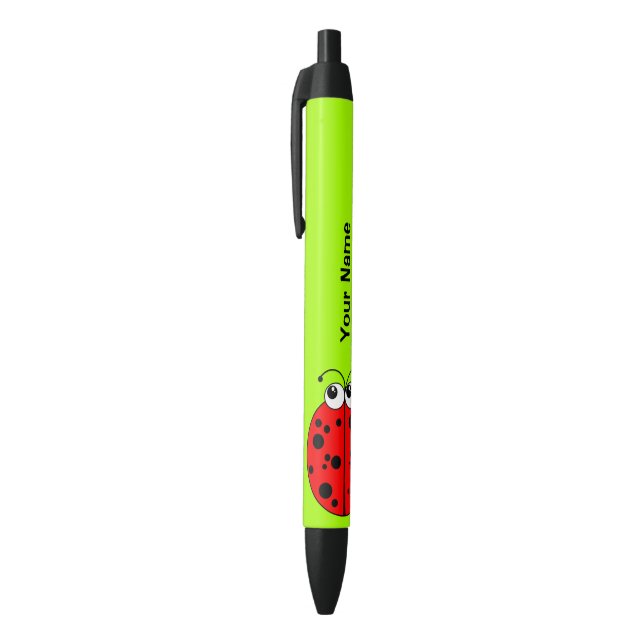 Cute Red Ladybug on Green Personalized Pen (Top (Vertical))