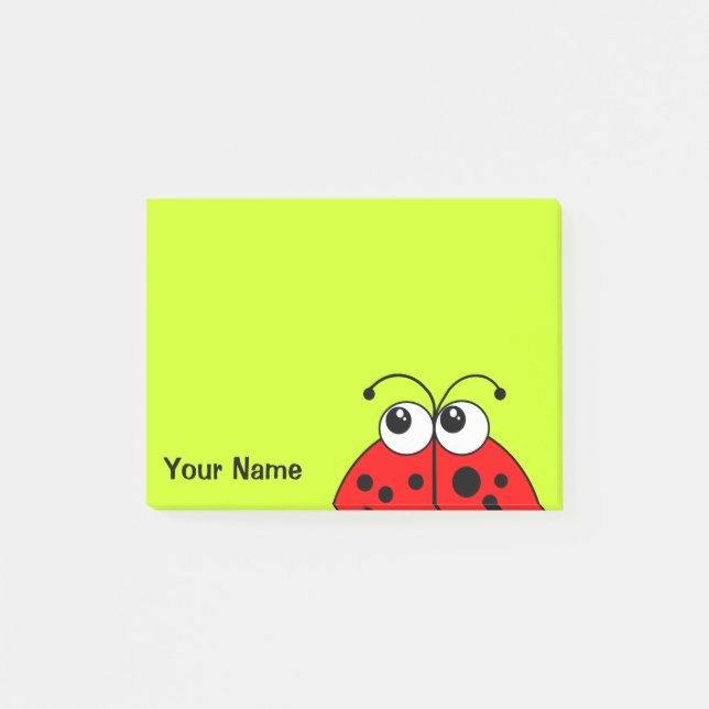Cute Red Ladybug on Green Personalized Post-it Notes (Front)
