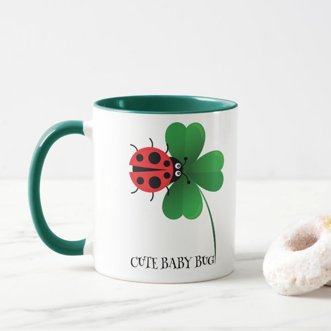 Cute red ladybug on Lucky leaf Kids  Mug (With Donut)
