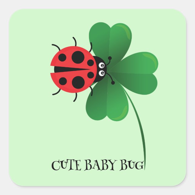 Cute red ladybug on Lucky leaf Kids  Square Sticker (Front)