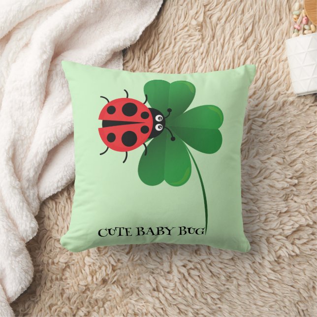 Cute red ladybug on Lucky leaf Kids  Throw Pillow (Blanket)