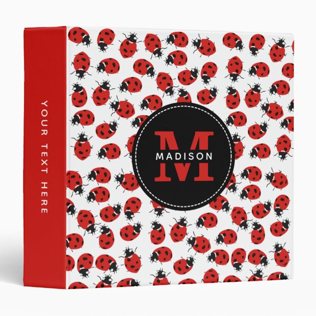 Cute Red Ladybug Pattern 3 Ring Binder (Front/Spine)