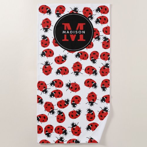 Cute Red Ladybug Pattern Beach Towel