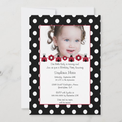 Cute red ladybug photo birthday party invitation