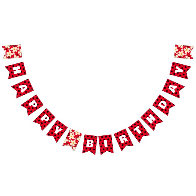 Cute Red Ladybug Polka dot Daisy Flower Birthday Bunting Flags (All)