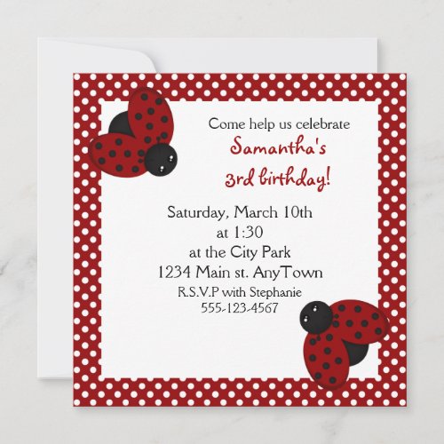 Cute Red Ladybugs Birthday Invite
