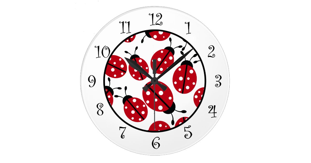 Cute Red Ladybugs Kids Wall Large Clock Zazzle Com
