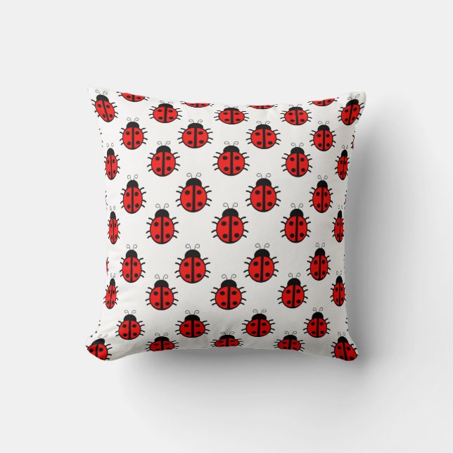 Cute Red Ladybugs Pattern and Cheerful Insect Throw Pillow (Front)