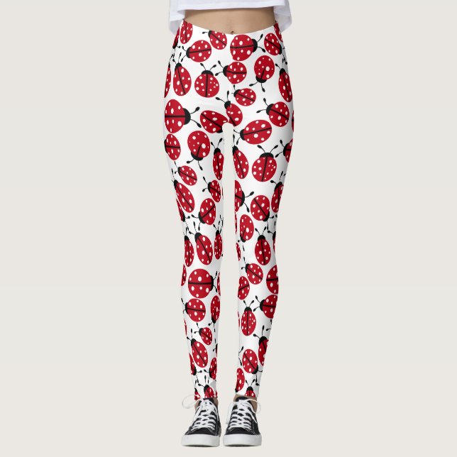 Cute Red Ladybugs Pattern Leggings (Front)