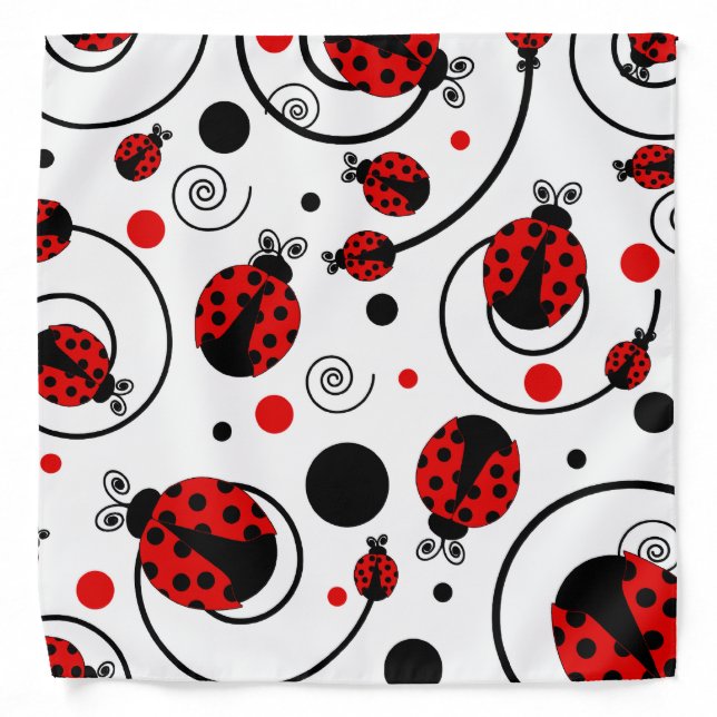 Cute Red Ladybugs Polka Dots Swirls Pattern Bandana (Front)