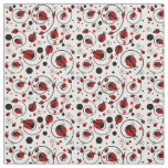 Cute Red Ladybugs Polka Dots Swirls Pattern Fabric