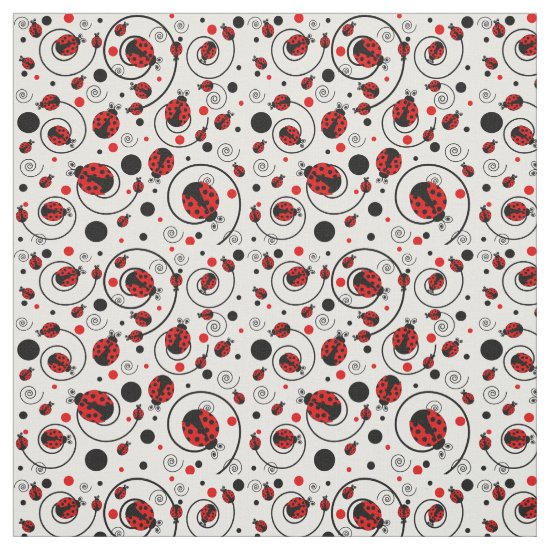 Cute Red Ladybugs Polka Dots Swirls Pattern Fabric