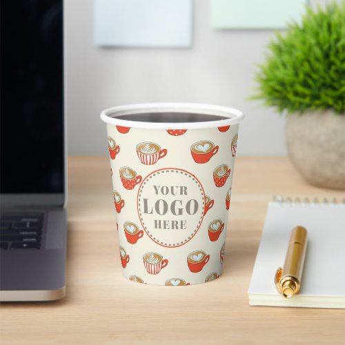 Cute Red Latte Art Mugs Pattern Add Your Logo Paper Cups