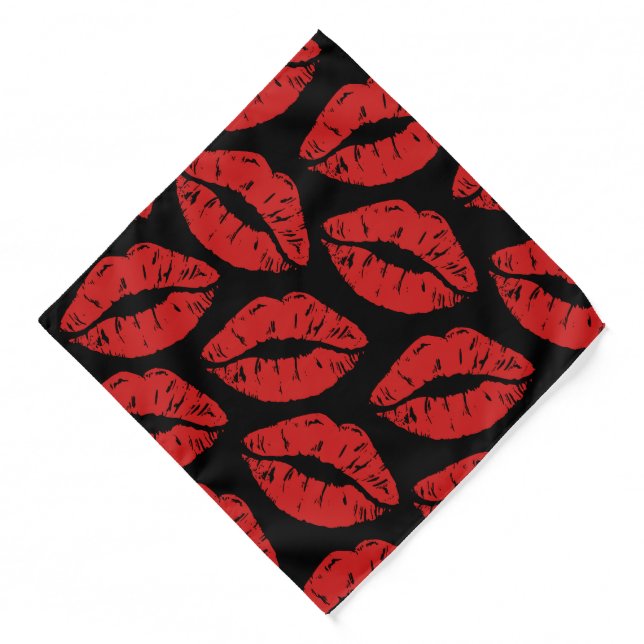 Cute Red Lipstick Kisses Kiss Lips pattern Bandana (Front)