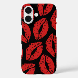 Cute Red Lipstick Kisses Kiss Lips pattern iPhone 16 Case