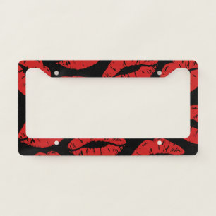 Cute Red Lipstick Kisses Kiss Lips pattern License Plate Frame