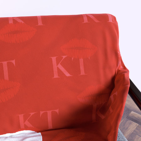 Cute Red Lipstick Kisses Lips Pattern Monogrammed Sherpa Blanket