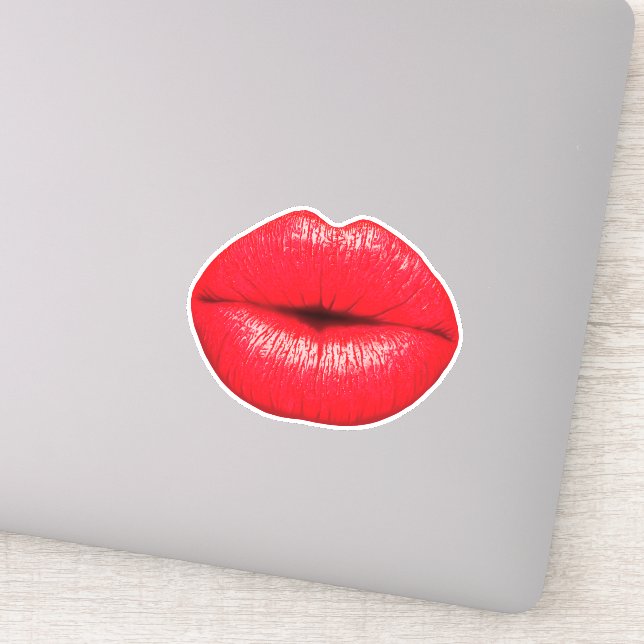 Cute red lipstick lips pop art sticker (Detail)