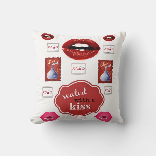 Cute Red Lipstick Throw Pillow  (Front)