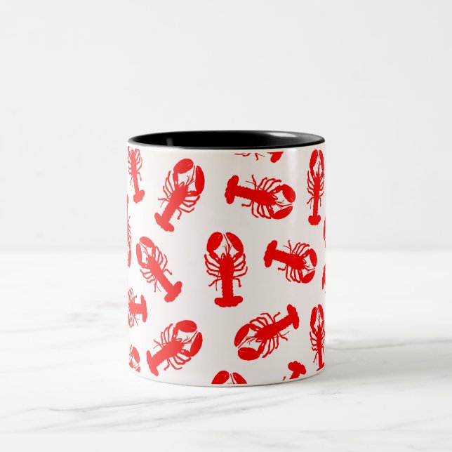 Cute Red Lobster Animal Pattern Two-Tone Coffee Mug (Center)