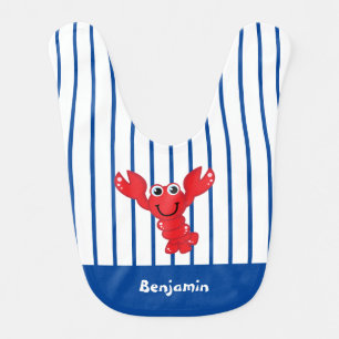 Cute Red Lobster Cartoon Baby Boy Blue Bib