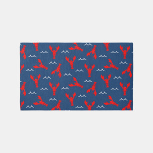 Cute Red Lobsters on Navy Blue Kids Rug