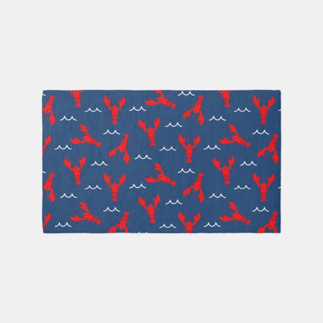 Cute Red Lobsters on Navy Blue Kids Rug (Front)
