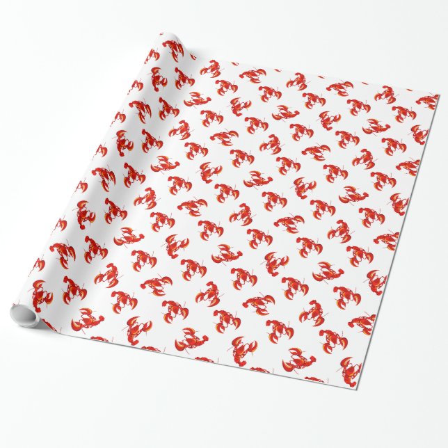 Cute Red Lobsters Wrapping Paper (Unrolled)