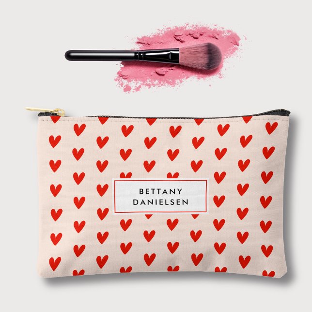 Cute Red Love Heart Pattern  Accessory Pouch (Creator Uploaded)