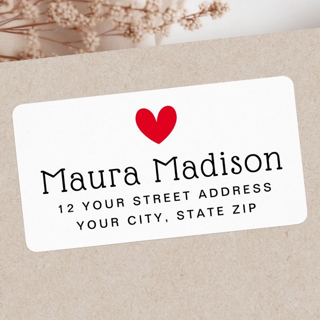 Cute red love heart return address label (Cute red love heart return address label)