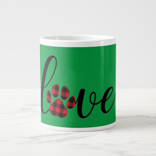 Cute Red Love Plaid Paw Print Christmas Mug