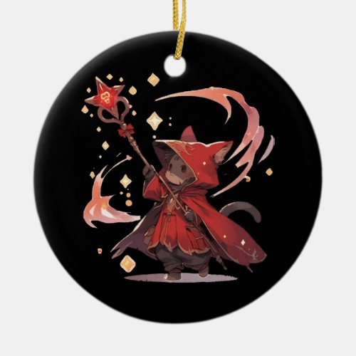 Cute Red Mage Cat Hero Ceramic Ornament