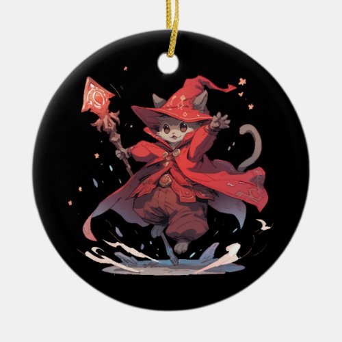 Cute Red Mage Cat Hero Ceramic Ornament