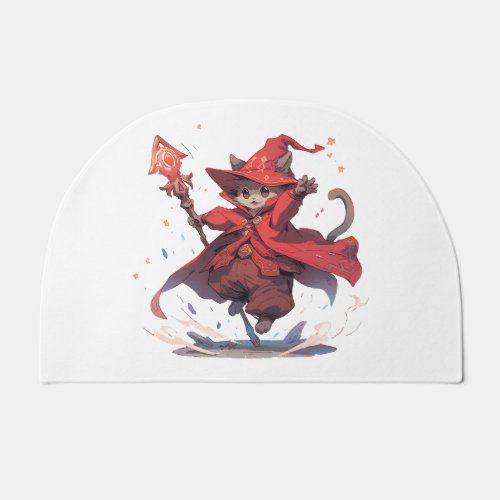 Cute Red Mage Cat Hero Doormat