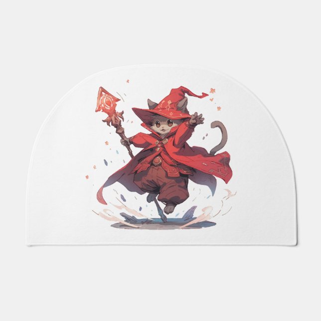 Cute Red Mage Cat Hero Doormat (Front)