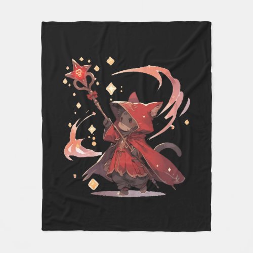 Cute Red Mage Cat Hero Fleece Blanket