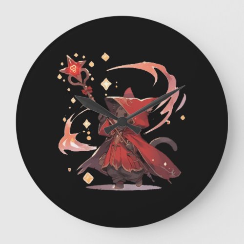 Cute Red Mage Cat Hero Large Clock