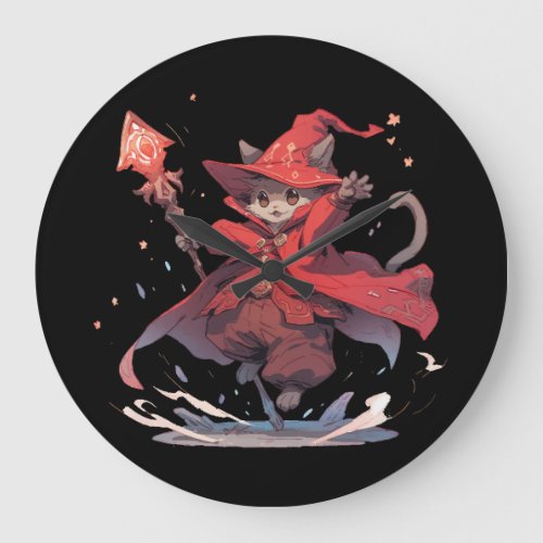 Cute Red Mage Cat Hero Large Clock