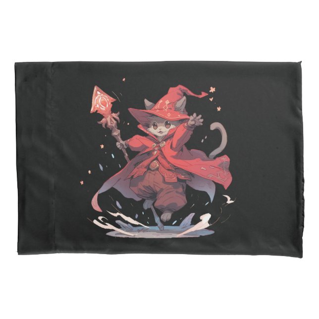 Cute Red Mage Cat Hero Pillow Case (Front)