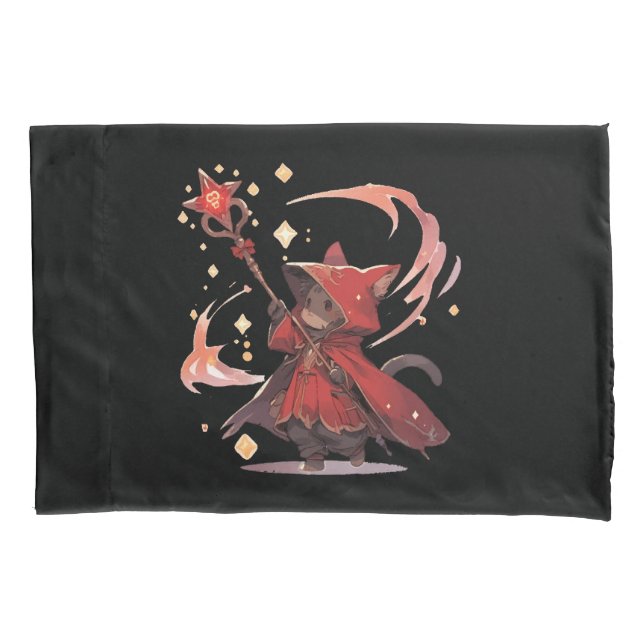Cute Red Mage Cat Hero Pillow Case (Front)
