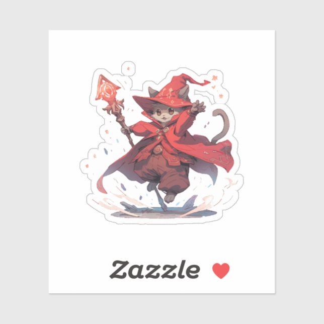 Cute Red Mage Cat Hero Sticker (Sheet)