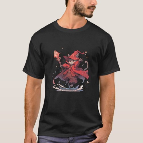 Cute Red Mage Cat Hero T_Shirt