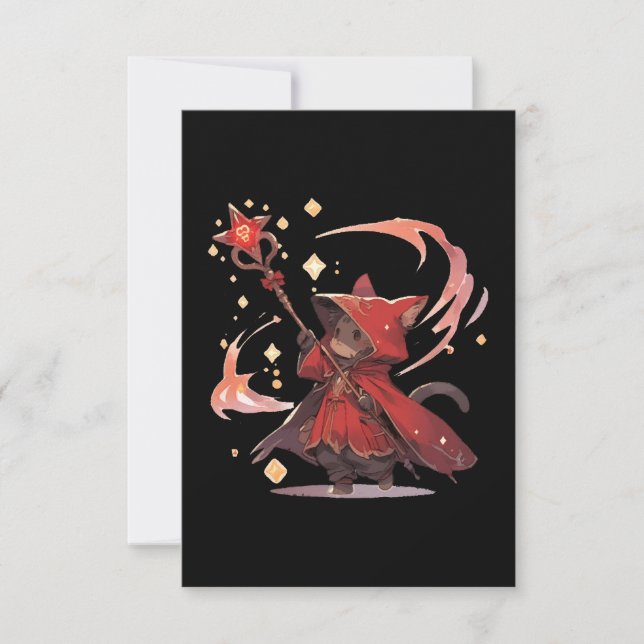 Cute Red Mage Cat Hero Thank You Card (Front)