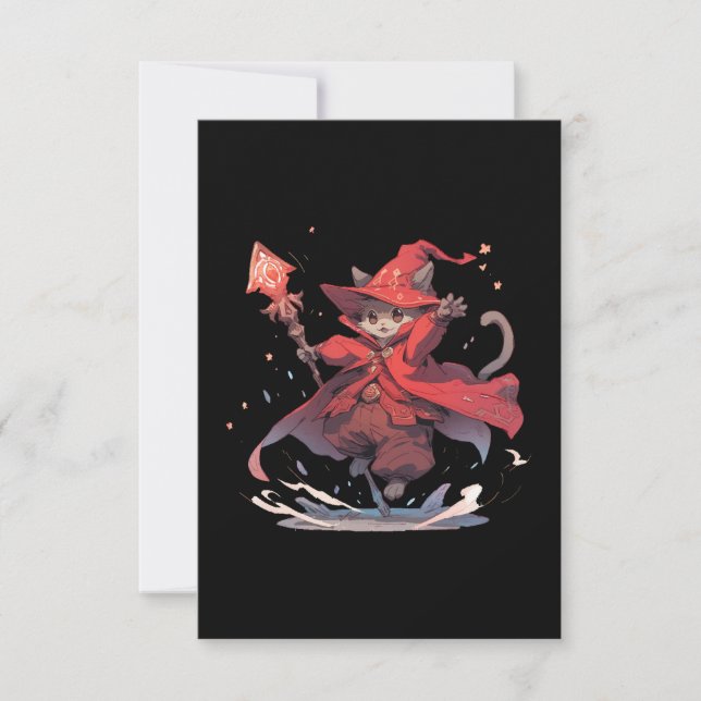 Cute Red Mage Cat Hero Thank You Card (Front)