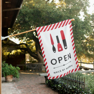 Cute Red Manicurist Nail Artist Open House Flag