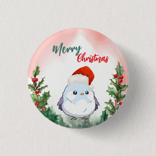 Cute Red Merry Christmas Bird Santa Xmas party Button