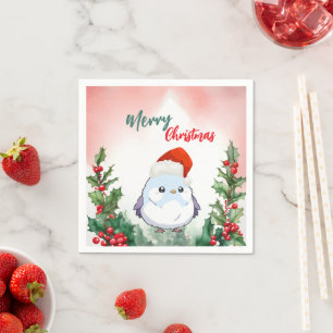 Cute Red Merry Christmas Bird Santa Xmas party Napkins