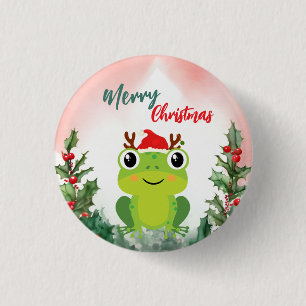 Cute Red Merry Christmas frog Santa Xmas party Button