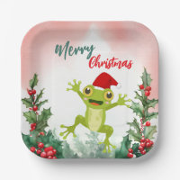 Cute Red Merry Christmas frog Santa Xmas party