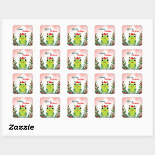 Cute Red Merry Christmas frog Santa Xmas party Square Sticker